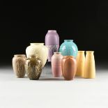 A GROUP OF NINE ROOKWOOD POTTERY VASES, 20TH CENTURY, by color: a pair of a matte glaze yellow