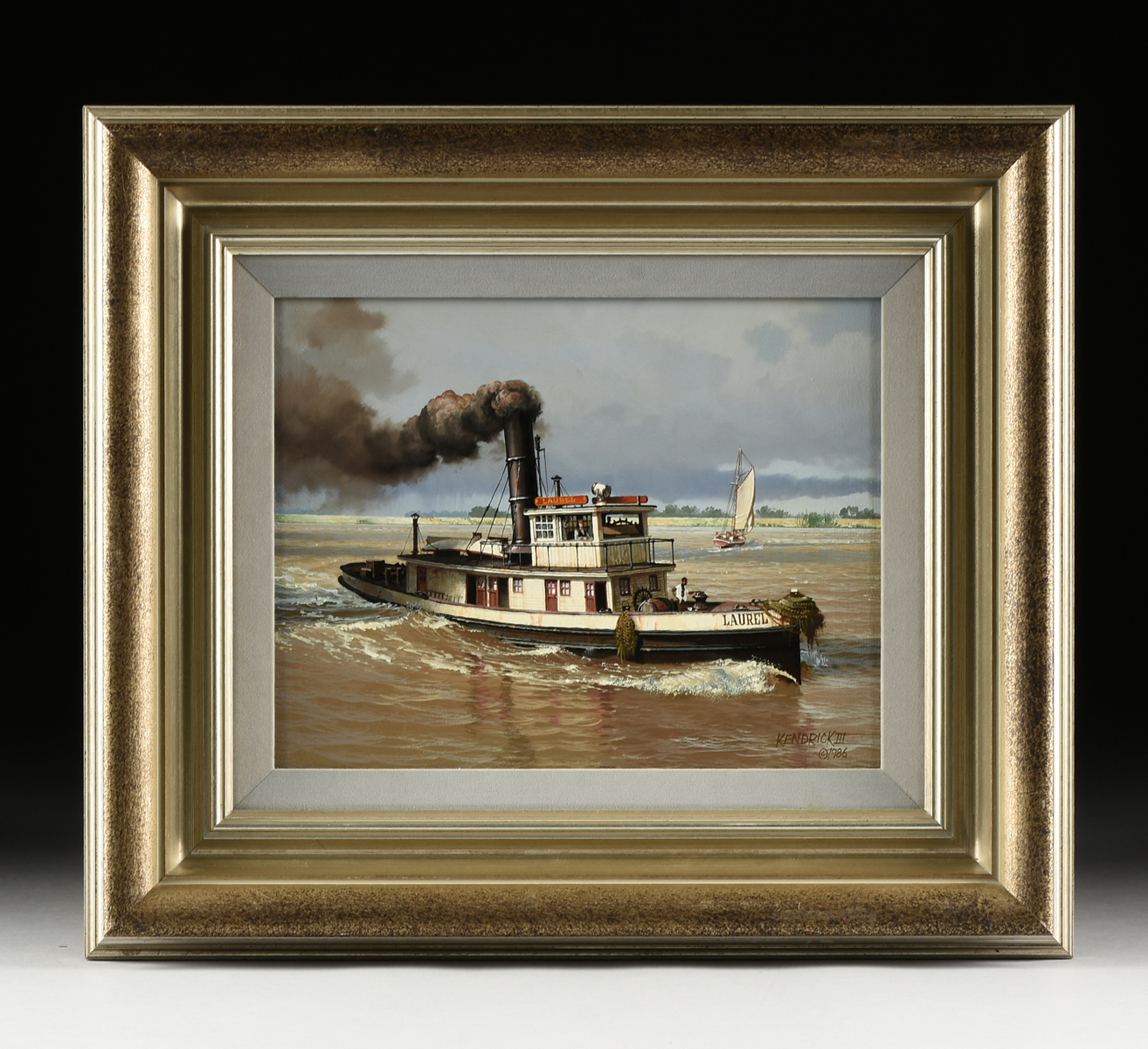 JAMES L. KENDRICK III (American/Louisiana 1946-2013) A PAINTING, "Steam Tug Laurel," 1986, oil on - Image 2 of 14