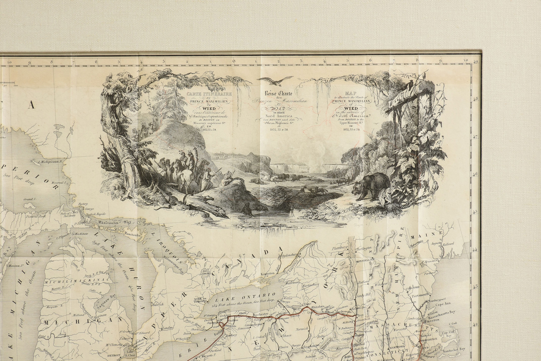 AN ANTIQUE MAP, "Map to Illustrate the Route of Prince Maximilian of Wied in the Interior of North - Image 3 of 9