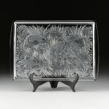 A LALIQUE FROSTED ETCHED CRYSTAL "PERDRIX" SERVING TRAY, FRANCE, LATE 20TH CENTURY, relief etched