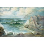 GUILLERMO GÃ“MEZ MAYORGA (Mexican 1887-1962) A PAINTING, "Choppy Waves on Rocks," oil on canvas