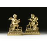 A PAIR OF LOUIS XVI REVIVAL POLISHED BRASS CHERUBEM CHENETS, LATE 19TH/EARLY 20TH CENTURY, each cast