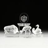 A GROUP OF FOUR LALIQUE CLEAR FROSTED CRYSTAL PAPERWEIGHTS AND PINTRAYS, PARIS, MID/LATE 20TH