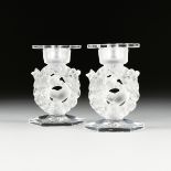 A PAIR OF LALIQUE FROSTED CRYSTAL "MÃ‰SANGES" CANDLESTICKS, ENGRAVED SIGNATURE, THIRD QUARTER 20TH