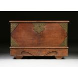 A LARGE INDIAN BRONZE MOUNTED AND CARVED HARDWOOD STORAGE CHEST, 19TH CENTURY, the rectangular