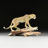 A BOEHM SCULPTURE, "Cheetah," LONDON, 1980, hand painted bisque porcelain, number 8, verso maker's