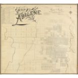 AN ANTIQUE MAP, "Map of Abilene," GALVESTON, 1881-1883, lithograph on paper, drawn by A.H. Kirby,