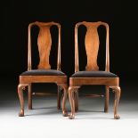 A SET OF FOUR QUEEN ANNE STYLE CARVED WALNUT DINING CHAIRS, BY WILLIAMSBURG RESTORATION, 20TH