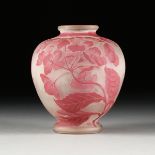 after Ã‰MILE GALLÃ‰ (French 1846-1904) AN ART GLASS VASE, "Hydrangeas," CIRCA 1925, cameo cut