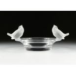 A LALIQUE FROSTED AND CLEAR TWO SPARROWS CRYSTAL BOWL, MODEL NO 11000, ENGRAVED SIGNATURE, THIRD