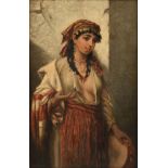 EM SAMARCO (Italian 19th/20th Century) A PAINTING, "Gypsy Girl with Tambourine and Gold Coin