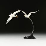 HABBART DEAN (American 1926-2009) A PAINTED WOOD SCULPTURE, "Least Terns (Sterna-albifrons)," MAY