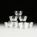 EIGHT LALIQUE DESSERT BOWLS, IN THE "PHALSBOURG" AND "SAINT-HUBERT" PATTERNS, FRANCE, MID/LATE