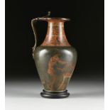 A ROMAN STYLE RED FIGURE POLYCHROME BRONZE OINOCHOE WINE VESSEL, POSSIBLY ALEXANDRIA, IN THE 1ST