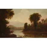 SECOND GENERATION HUDSON RIVER SCHOOL (19th/20th Century) A PAINTING, "Mountain with Palms and Swans