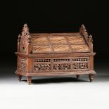 AN ANGLO INDIAN CANED AND CARVED HARDWOOD CHEST, POSSIBLY SOUTHEAST ASIAN, 19TH CENTURY, in a pseudo