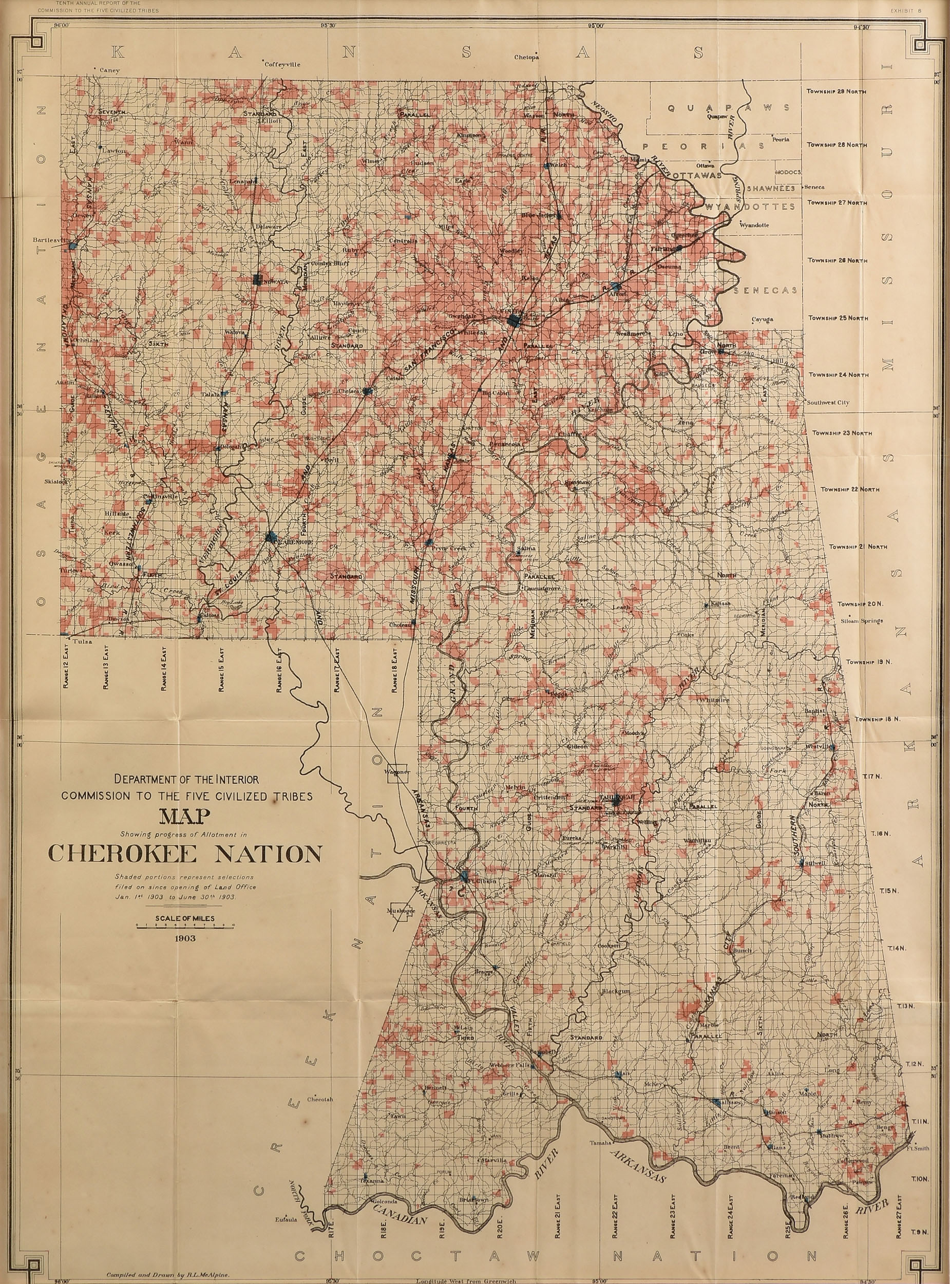 AN ANTIQUE MAP, "Department of the Interior Commission to the Five Civilized Tribes, Map Showing - Image 2 of 8