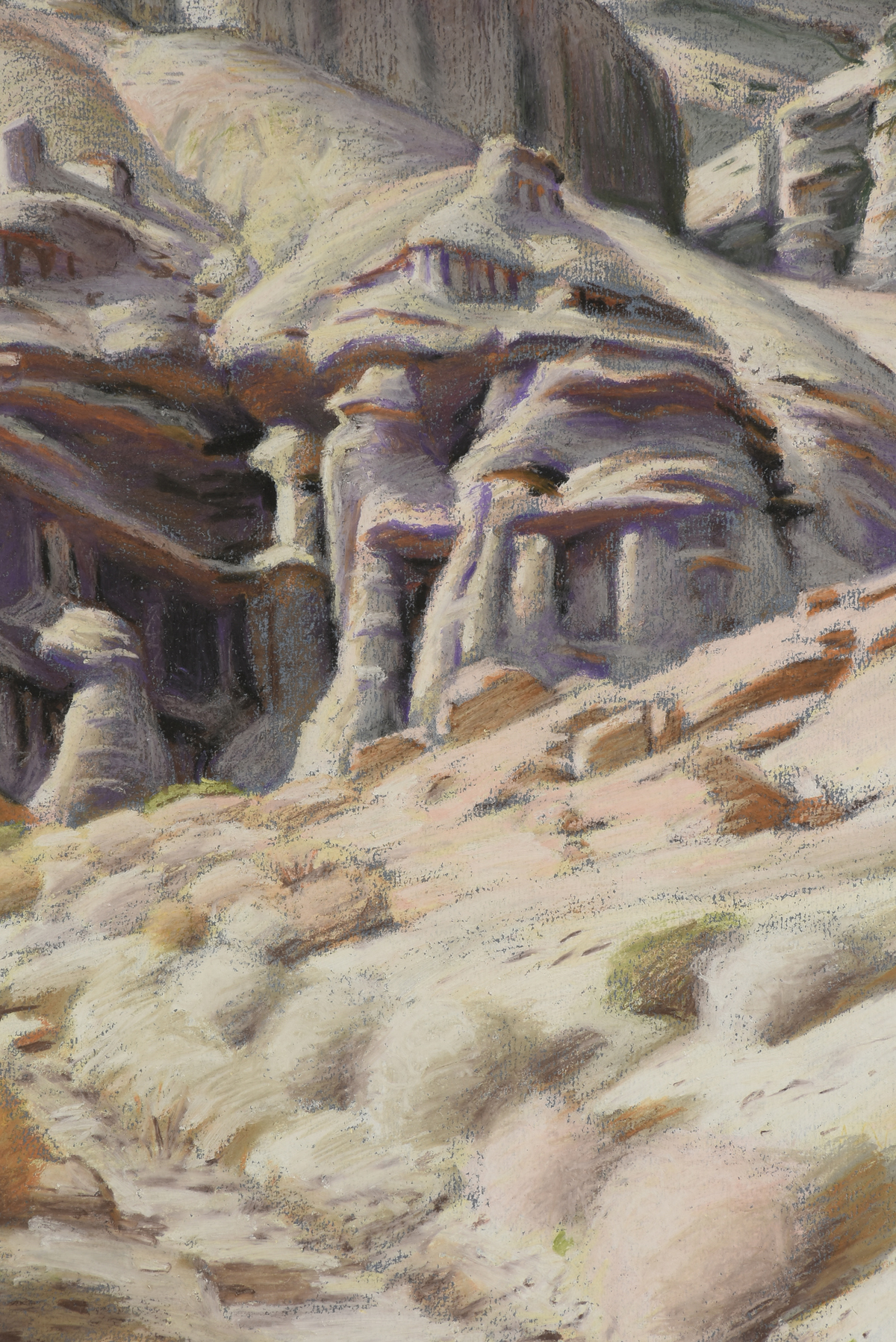 attributed to JAMES DOOLIN (American 1932-2002) A DRAWING, "Desert Dwellers," pastel on paper. 25" x - Image 7 of 11