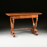 A BIEDERMEIER CARVED FRUITWOOD WRITING DESK, AUSTRIAN, 1820s, the rectangular top above a single