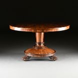A REGENCY ROSEWOOD BREAKFAST TABLE, EARLY 19TH CENTURY, with a boldly figured circular top above a