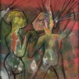 ROBERTO MATTA (Chilean 1911-2002) A PAINTING, "Chat-Chat-Chat," 1997, pastel and oil on red paper