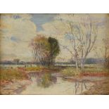 DAVID WALKER (20th Century) A PAINTING, "A Pond in Autumn," oil on artist board, signed L/R. 12" x