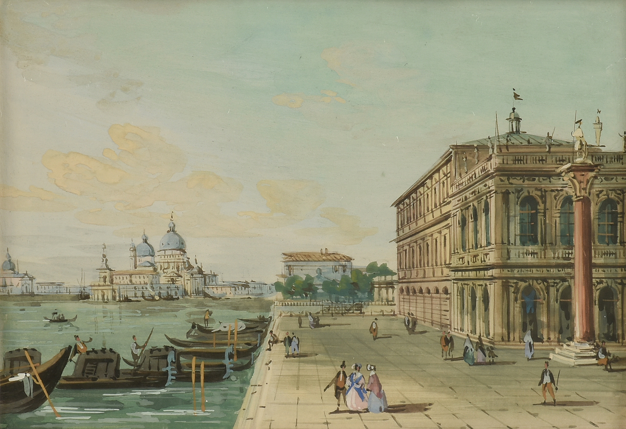 in the manner of CARLO GRUBACS (Italian 1802-1870) THREE PAINTINGS, "Views of Venice," gauche on - Image 2 of 14