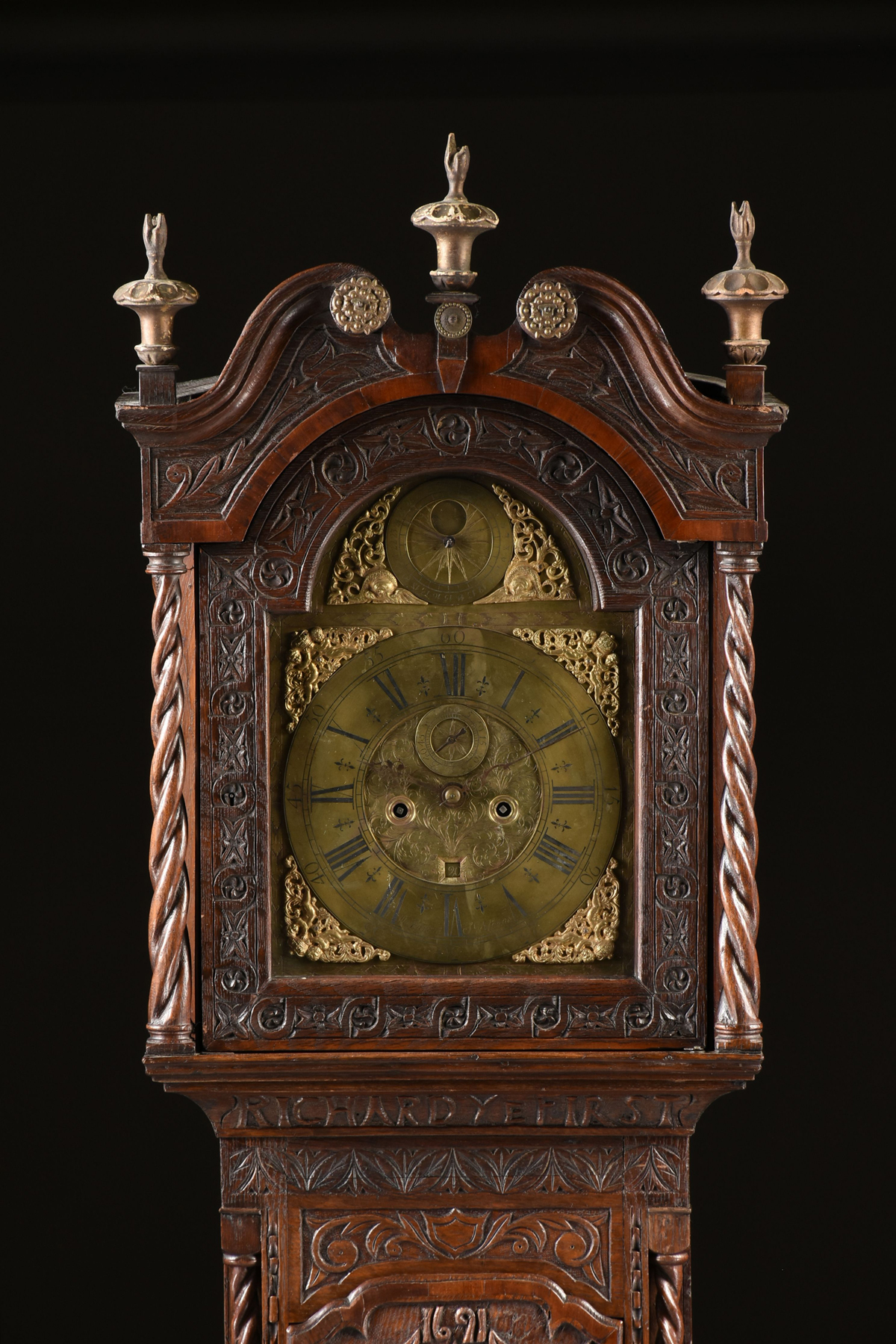 AN ENGLISH GOTHIC STYLE OAK TALL CASE CLOCK, WORKS BY WILLIAM ELEMENT, ST. ALBANS, 17TH/18TH - Image 2 of 10