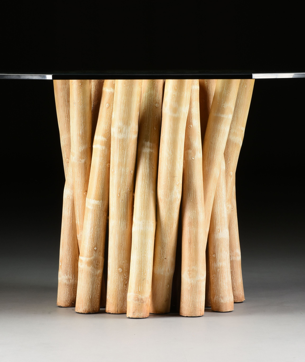 A VINTAGE MODERN AMERICAN GLASS TOPPED AND WHITEWASHED BAMBOO CENTER TABLE, BY BUDJI LAYUG, CIRCA - Image 2 of 6
