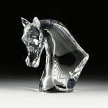 A LALIQUE CRYSTAL "TÃŠTE DE CHEVAL" SCULPTURE, DESIGNER MARC LALIQUE, SIGNED, LATE 20TH CENTURY,