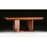AN ART DECO ROSEWOOD DINING TABLE, POSSIBLY AMERICAN, 1920s, the raised rectangular palisander top