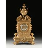 A BAROQUE REVIVAL GILT BRONZE MANTLE CLOCK, FRENCH, SECOND HALF 19TH CENTURY, the bombÃ© two