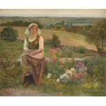 JEAN BEAUDUIN (Belgian/French 1851-1916) A PAINTING, "Pastoral Scene with Girl in Foreground," oil