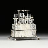 A VICTORIAN NICKEL SILVERPLATED CRUET STAND AND SIX MATCHING CUT GLASSWARES, BY KARANTI, LATE 19TH/