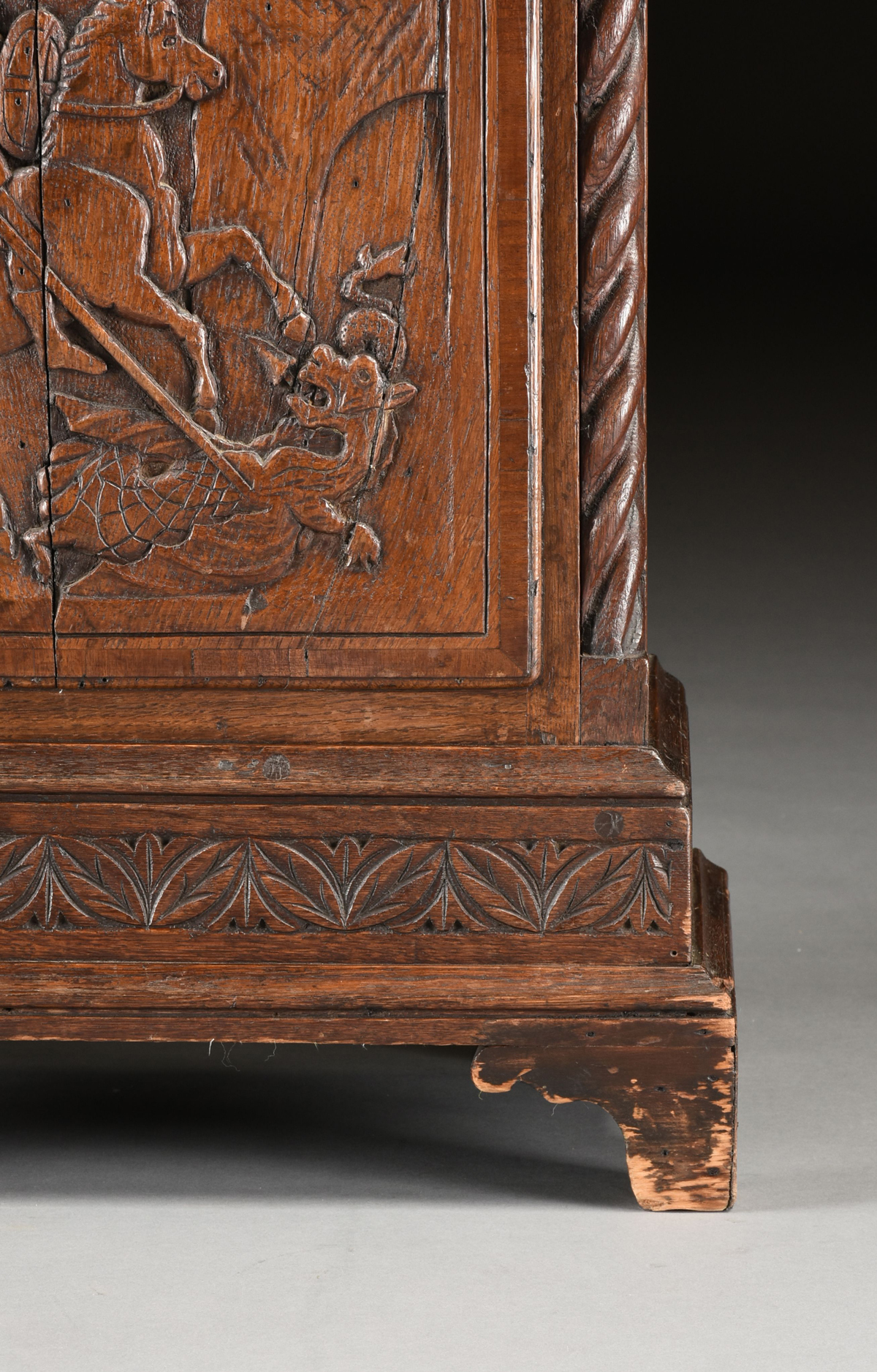 AN ENGLISH GOTHIC STYLE OAK TALL CASE CLOCK, WORKS BY WILLIAM ELEMENT, ST. ALBANS, 17TH/18TH - Image 9 of 10