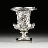 A NEOCLASSICAL STYLE STERLING SILVER REPOUSSE VASE, BY GALMER LTD., NEW YORK, MODERN, of campana