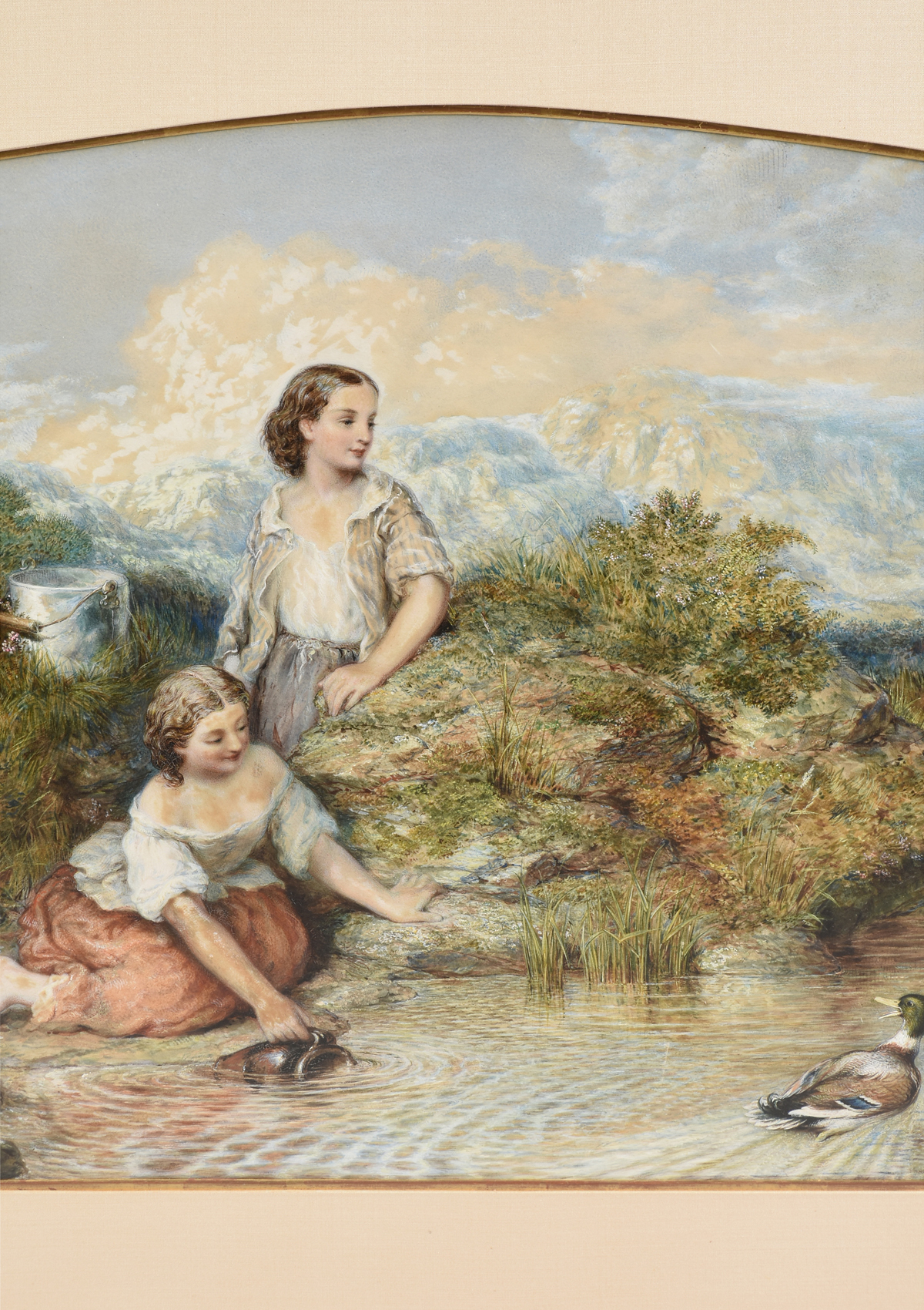 THOMAS JOHN EWBANK (Scottish a. 1826-1863) A PAINTING, "Water Gathering Young Couple and Ducks at - Image 5 of 12