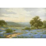 PORFIRIO SALINAS (American/Texas 1910-1973) A PAINTING, "Bluebonnets at Dawn and the Violet Crown