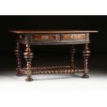 A JACOBEAN STYLE BARLEY TWIST CARVED WALNUT LIBRARY TABLE, 17TH/18TH CENTURY, the rectangular top