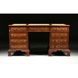 A GEORGE II STYLE WALNUT WHITE LEATHER TOP PARTNER'S DESK, ENGLISH, MID 20TH CENTURY, modeled