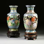 A MATCHED PAIR OF LARGE CHINESE ENAMELED CLOISONNÃ‰ BRONZE VASES, LATE 20TH CENTURY, each of