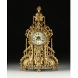 A GOTHIC REVIVAL BRONZE MANTLE CLOCK, FRENCH, THIRD QUARTER 19TH CENTURY, in the Flamboyant Gothic