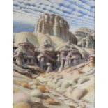 attributed to JAMES DOOLIN (American 1932-2002) A DRAWING, "Desert Dwellers," pastel on paper. 25" x