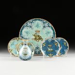 FIVE FRENCH RENAISSANCE REVIVAL FAIENCE EARTHENWARES, BLOIS, MID/LATE 20TH CENTURY, azure and teal