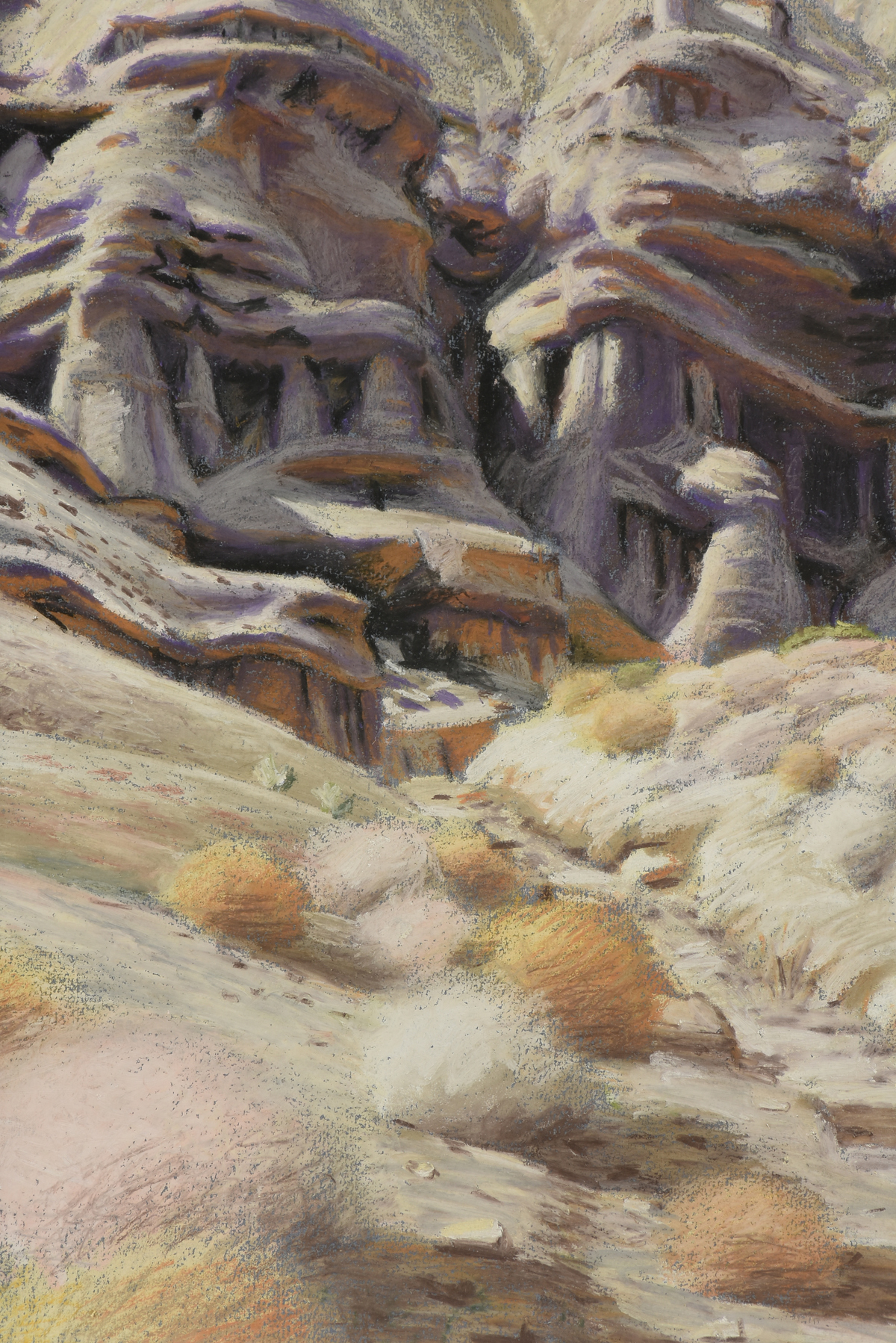 attributed to JAMES DOOLIN (American 1932-2002) A DRAWING, "Desert Dwellers," pastel on paper. 25" x - Image 9 of 11