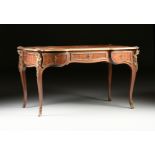 A LOUIS XV STYLE ORMOLU MOUNTED TULIPWOOD PARQUETRY BUREAU PLAT, LATE 19TH/EARLY 20TH CENTURY, the