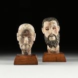 A GROUP OF TWO SANTOS' HEADS, LATE 19TH/EARLY 20TH CENTURY, hand painted wood fragments of holy