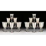 A SET OF EIGHTEEN AMERICAN STERLING SILVER WATER GOBLETS, BY FRANK M WHITING & CO, MARKED, FIRST