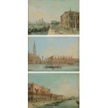 in the manner of CARLO GRUBACS (Italian 1802-1870) THREE PAINTINGS, "Views of Venice," gauche on