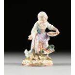 A MEISSEN FIGURAL GROUP OF A FARM GIRL FEEDING CHICKENS, MODEL 2814, AFTER JOHANN JOACHIM